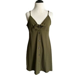 NWOT GARAGE olive green tie knot front button dress size large new without tags